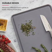 KitchenAid Classic Nonslip Plastic Cutting Board with Perimeter Trench, Reversible, Dishwasher Safe, White and Gray, 12x18 in, KE703NOSMGA