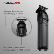BaBylissPRO FXONE BLACKFX Cordless Hair Trimmer, Brushless Motor, Titanium T-Blade, Interchangeable Battery, All-Metal Housing, Black, FX799MB
