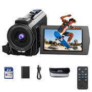 Campark Camcorder AC11A, 4K 30fps Video, 48MP Photos, 3-Inch 270 Rotatable Touchscreen, IR Night Vision with LED Fill Light, 16X Digital Zoom, Wireless Remote