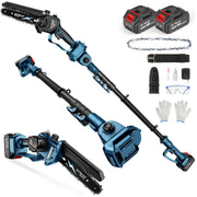 GEVEELIFE 2-in-1 Cordless Pole Saw with 6-Inch Brushless Mini Chainsaw, 15-Foot Reach, Includes 2x 4.0Ah Batteries