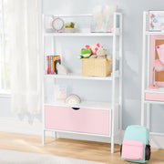 Build Your Own Furniture BY5636118664006 Kids Ladder Bookcase with Drawer, Pink/White