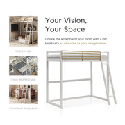 Furniture of America EC-BTS1239-W Twin Kids Loft Bed w/ Guardrails, White & Gold, Fits Standard Twin Mattress