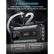 Sharmeal 7000A Car Jump Starter, 12V Portable Battery Booster for Gas and 10.0L Diesel Engines, 10000mAh, LCD Screen, Multi-Mode LED Light, Dual USB Charging Ports