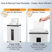 QUIETLEMON Heavy Duty Micro Cut Paper Shredder, 200-Sheet Auto Feed, 7-Sheet Manual, P-5 Security Level, 5.8-Gallon Bin, White, OL-289