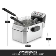 Waring Commercial Electric Deep Fryer, Stainless Steel, 10 lb Capacity, 1800W, 120V, Includes 3 Stainless Steel Baskets, 30-Minute Timer, Variable Temperature Control up to 390F, WDF1000