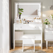 Nedyo NEDYO-VD-012 White Vanity Desk Set with LED Mirror, Medium