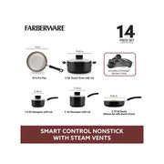 Farberware Smart Control 14-Pc. Non-Stick Cookware Set - BLACK ONE SIZE