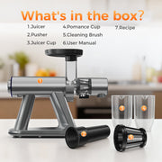 NICWIN Cold Press Masticating Juicer, 150W High Torque Motor, 55 RPM, Self-Feeding Chute, BPA-Free, Silver, HH-W01