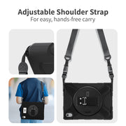 CODi Rugged iPad Case for 10.9 in 10th Generation, Heavy-Duty Shockproof Protection, 360 Coverage, Rotating Kickstand, Adjustable Hand Strap, Detachable Shoulder Strap, Black, C30705069