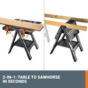 WORX Pegasus Folding Work Table and Sawhorse, Dual Function, Lightweight, Portable, Quick Clamps, Linkable, Black, WX064