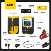 Stanley FatMax 1800 Peak Amp Lithium Jump Starter with 120 PSI Air Compressor, USB Power Bank, Yellow, 1800A