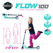 Madd Gear 426-001 Flow 100 Folding Kids Inline Kick Scooter - Lightweight Height Adjustable - Teal