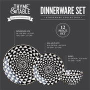 Thyme & Table TT0061 Dinnerware Black & White Medallion Stoneware, 12 Piece Set