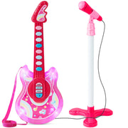 Best Choice Products SKY4920 19in Kids Flash Guitar, Pretend Play Musical Instrument Toy for Toddlers w/ Mic, Stand - Pink