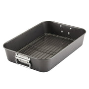 Farberware 48712 Bakeware Nonstick Steel Roaster with Removable Flat Rack, 10.5 inch x 15 inch, Gray