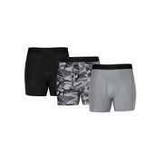 Athletic Works Men's Boxer Briefs Underwear, 3 Pack - Grey Camo,Grey  Flannel,Rich Black S