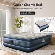 idoo WMT-04-GY Air Mattress, Inflatable Airbed with Built-in Pump for Guest Home Camping Travel, 650lb MAX, Queen Size 18