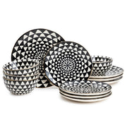 Thyme & Table TT0061 Dinnerware Black & White Medallion Stoneware, 12 Piece Set