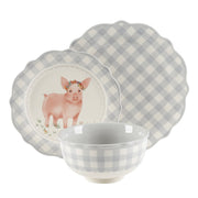 The Pioneer Woman PWD196881814728 Gingham Grey 12-Piece Dinnerware Set