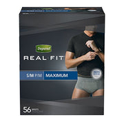 Depend Real Fit Incontinence Briefs for Men, Maximum Absorbency S/M, Grey